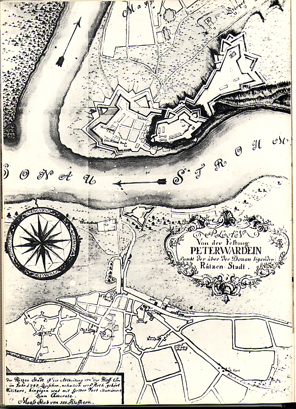 Mapa Novog Sada (Ratzen Stadt) iz 1745